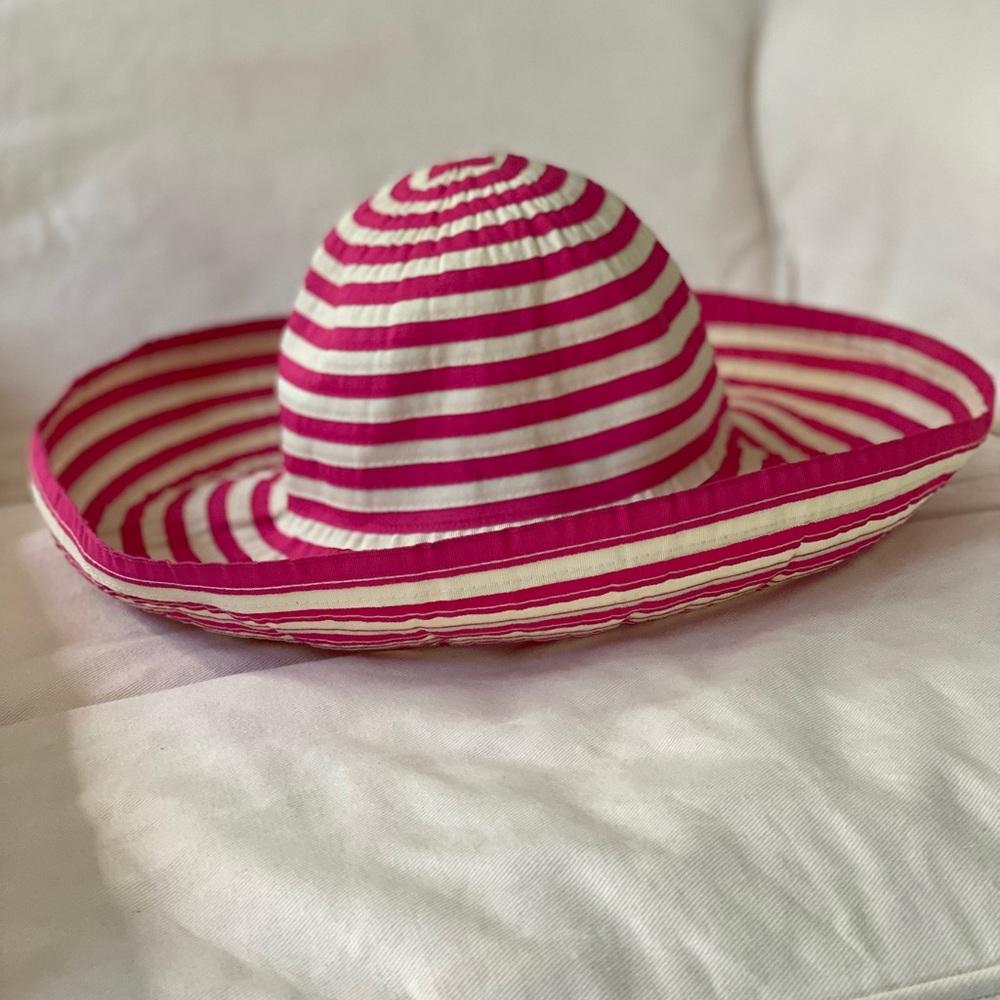 Raspberry and White Striped Sun Hat